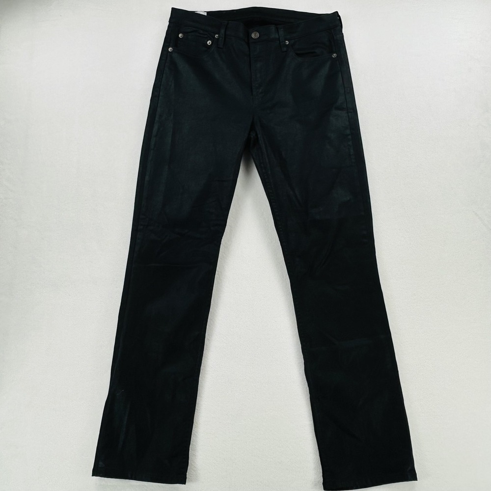 GAP Jeans Womens 12 Tall Black Vintage Slim Mid Rise Coated Denim Stretch Shiny - Picture 1 of 16